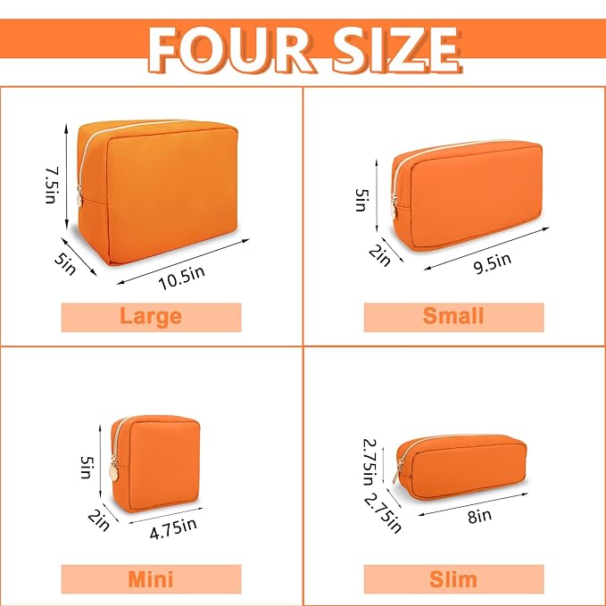 Small Makeup Bag Pouch for Purse, Nylon Travel Toiletry Storage Bag Cute Preppy Cosmetic Bag for Women Girls, Waterproof Makeup Organizer Bag Pouch Skincare Bag Purse with Zipper (Small-Peach)