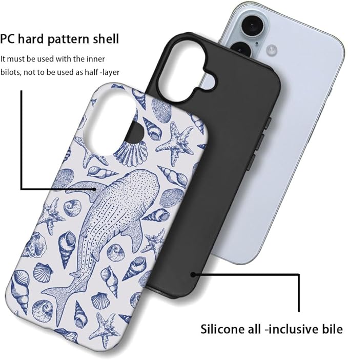 DAIZAG Case Compatible with iPhone 16,Fit Shockproof Cover for Women Girls,Blue Seashell Whale Shark Ocean