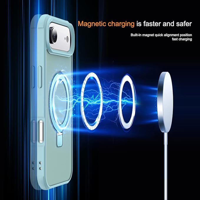 Compatible with iPhone 17 Air Case with Invisible Magnetic O-Ring Stand Military-Grade Translucent Phone Case for iPhone 17 Air 6.5" [Compatible with Mag-Safe][Great Grip Feeling], Blue