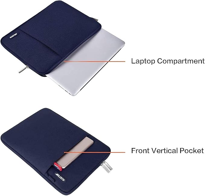 MOSISO Laptop Case 13.3 inch, 13-13.3 inch Laptop Sleeve Compatible with MacBook Air/Pro 13 / Pro 14, HP Dell ASUS Lenovo Notebook, Polyester Vertical Computer Sleeve Bag with Pocket, Navy Blue