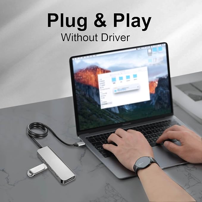 VCOM 10Gbps USB C Hub，5 Ports USB 3.2 Gen 2 Splitter with 100W Power Delivery，Aluminum USB Type C to USB Hub Multiport Adapter for MacBook Pro/Air and More Thunderbolt/USB C Laptop (Gray)