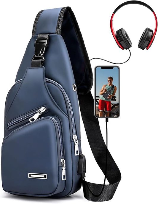 Peicees Mens Leather Crossbody Bag Trendy Sling Bag Man Purse Waterproof Sling Backpack Daypack Cross Body Chest Bag for Men