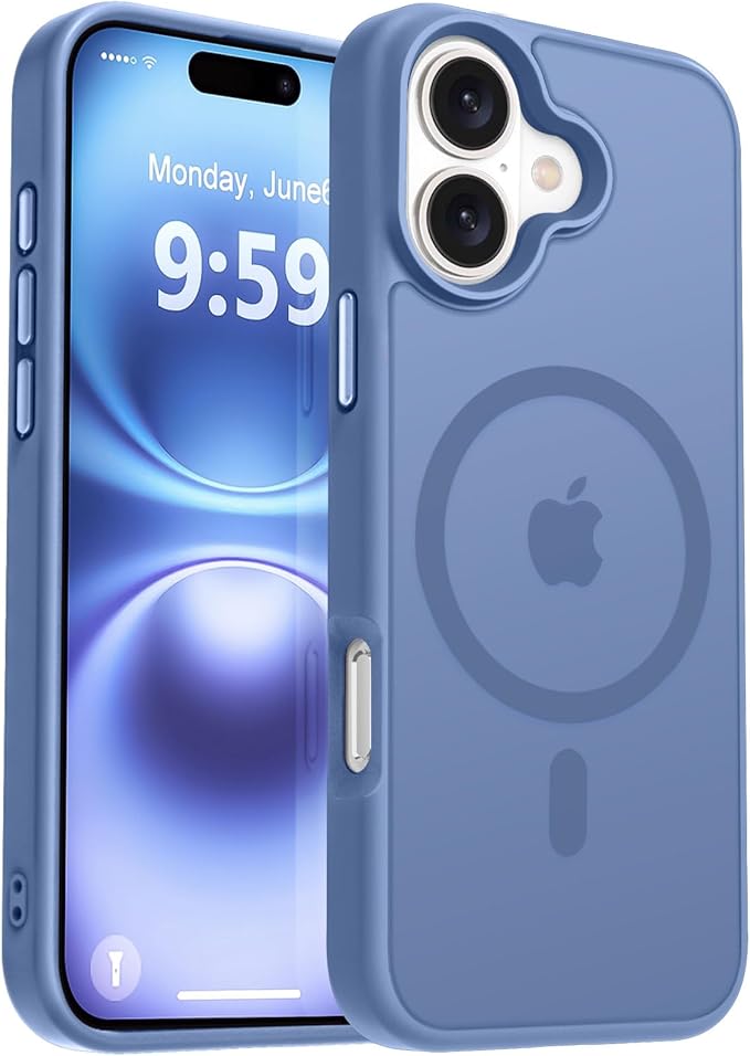MOCCA Strong Magnetic for iPhone 16 Case, [Compatible with Magsafe][16FT Mil-Grade Drop Protection] Slim Thin Translucent Matte Protective Cover Case for iPhone 16 Phone Case 6.1", Blue