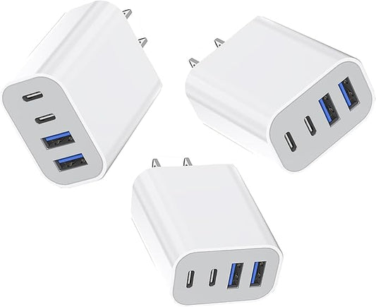 35W Apple iPhone 16 Pro Adapter,3Pack 4-Port Quick Charger Block USB C MultiPort PD Plug Adapter+QC Double Type C Adapter Fast Charging for iPhone 16/16 Pro/15/15 Pro/14/13/12/11 Pro Max/XR/X/8/7/iPad
