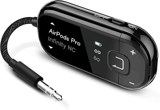 Avantree Voyager - Airplane Bluetooth Adapter for Headphones & AirPods, Bluetooth 5.4 with Latest Auracast & OLED Display, Qualcomm Chip, aptX Adaptive, Wireless Audio Transmitter for Travel & Flight