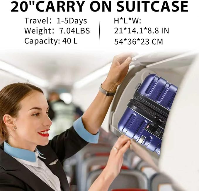 EMPSIGN Carry On Luggage with Spinner Wheels, Hard Shell Carry-On Expandable Suitcase 21x14x9 Airline Approved & Built-in TSA Lock, Durable Travel Rolling Suitcase, Carry-On 20-Inch, Navy