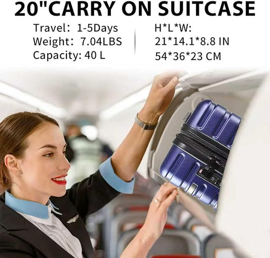 EMPSIGN Carry On Luggage with Spinner Wheels, Hard Shell Carry-On Expandable Suitcase 21x14x9 Airline Approved & Built-in TSA Lock, Durable Travel Rolling Suitcase, Carry-On 20-Inch, Navy