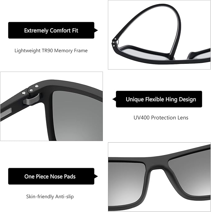 ZENOTTIC Polarized Sunglasses for Men Lightweight TR90 Frame UV400 Protection Square Sun Glasses