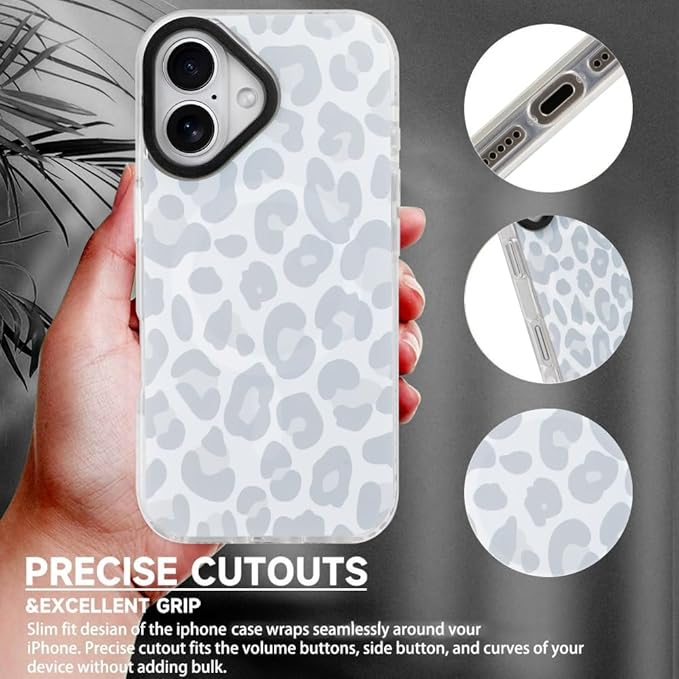SAKUULO Magnetic for iPhone 16 Case Light Gray Leopard Print Pattern [Compatible with MagSafe] [with Screen Protector] Wireless Charge Strengthen Protection Cover, Light Gray Leopard (6.1")