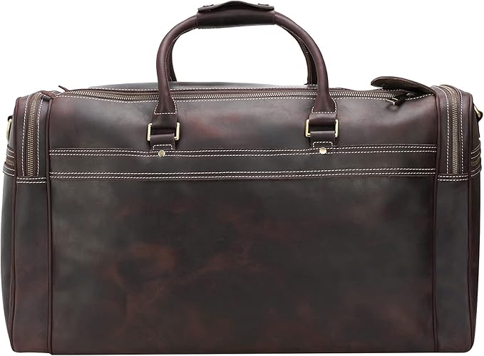 Polare 24" Retro Full Grain Leather Travel Overnight Luggage Weekender Duffel Bag with YKK Zippers