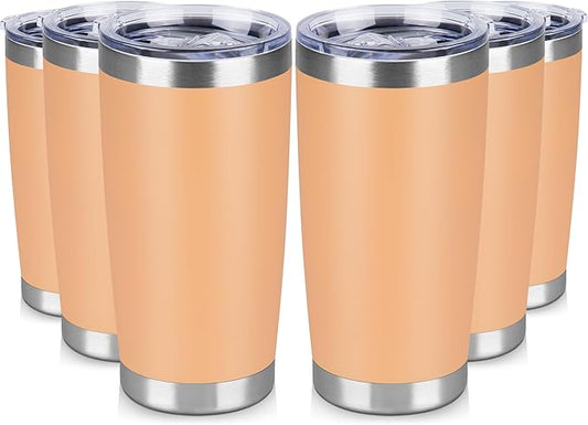 20 oz Tumbler Stainless Steel Tumblers Bulk with Lid Double Wall Insulated Coffee Tumbler Cups for Hot & Cold Drinks Powder Coated Travel Coffee Tumbler Mug Metal (Cream Orange, 6 pack)