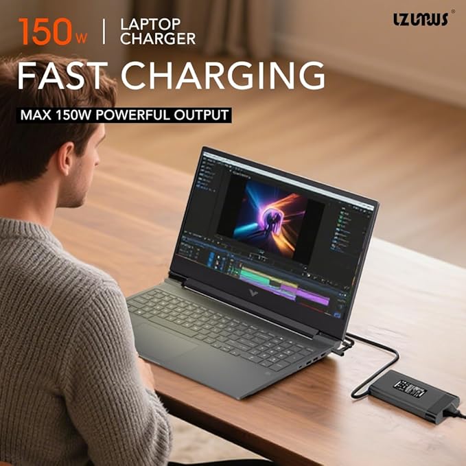 150W AC Adapter for HP Laptop Charger 19.5V/7.7A Power Supply with 4.5x3.0mm Tip Compatible with HP Victus/OMEN 15 17 /Pavilion Gaming/ZBook Fury/Studio