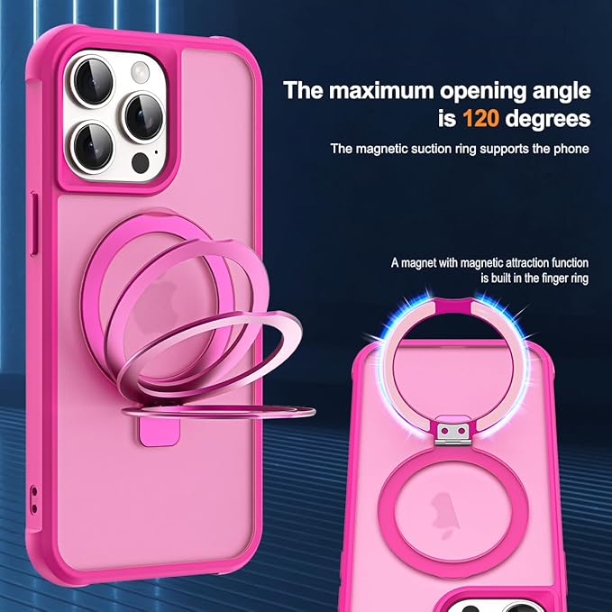 Compatible with iPhone 15 Pro Max Case with Invisible Magnetic O-Ring Stand Military-Grade Translucent Case for iPhone 15 ProMax 6.7" [Compatible with Mag-Safe][Great Grip Feeling], Rose
