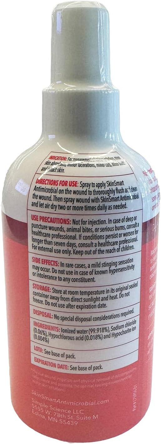 SkinSmart Antimicrobial Wound Therapy, Hypochlorous Acid Safely Removes Bacteria so Wounds Can Heal, 8 Ounce Clear Spray