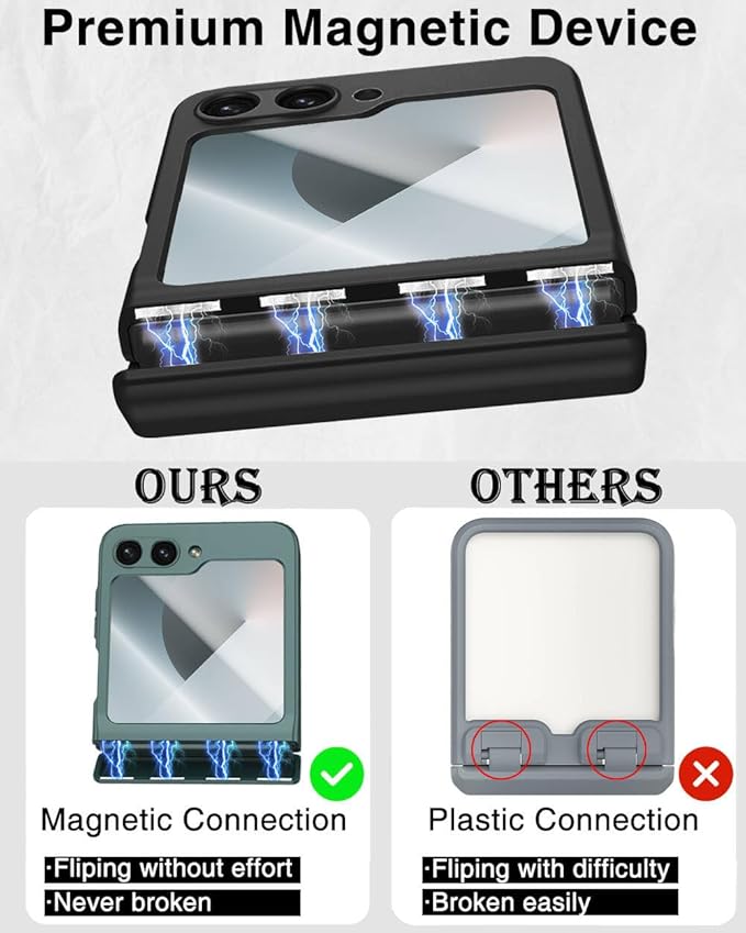 STORMTAL for Samsung Galaxy Z Flip 6 Case/Z Flip 7 FE Case, Hinge Protection, Built-in Screen Protector, Wireless Charging, Slim Rugged Phone Protective Case for Galaxy Z Flip 6 Black