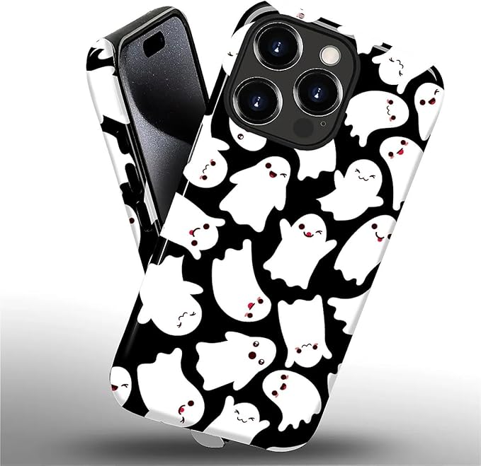 Case for iPhone 15 Pro Case,Halloween Ghosts Bats Design - Hybrid Dual Protection Silicone + Hard PC Shockproof Full Body Cover Slim Anti-Scratch Protective Case for Men Women