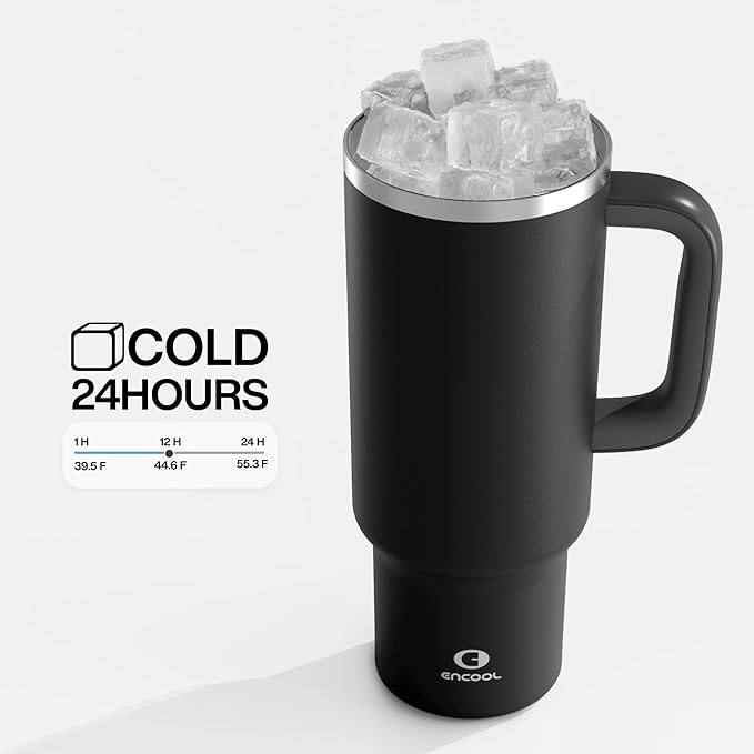 40 oz Tumbler with Handle and Straw: Stainless Steel Insulated Tumbler Keeps Cold for 24 Hours, Leakproof Travel Cup Fits in Cup Holder and BPA-Free, Black Night