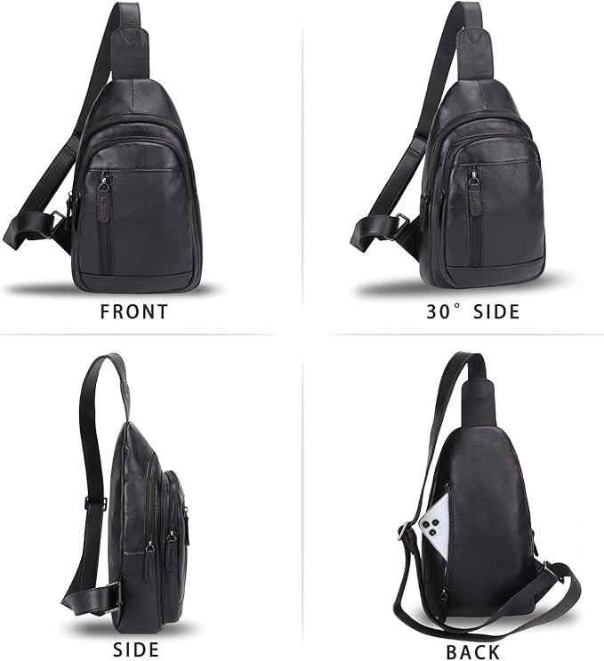 IVTG Genuine Leather Sling Bag Chest Shoulder Pack Crossbody Casual Daypack Vintage Handmade Hiking Backpack Motorcycle Bag (Darkgrey)