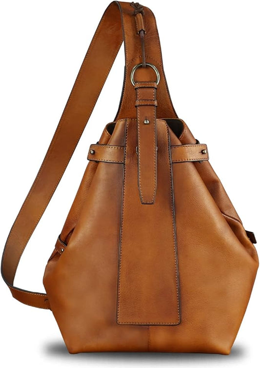 Genuine Leather Sling Bag for Men and Women Large Real Leather Sling Backpack Shoulder Crossbody Bag Chest Bags