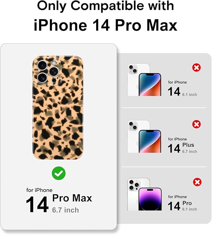 Phone Case for iPhone 14 Pro Max Case White Shell Color Tortoiseshell Print TPU Slim Phone Cover for Women Girls Grily Brown Shockproof Phone Cover for iPhone 14 Pro Max, Tortoise Print