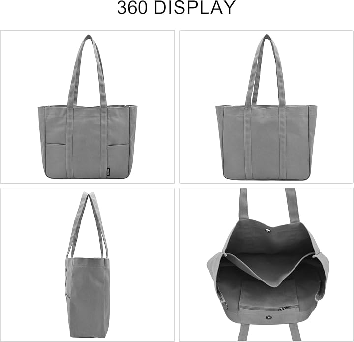 TeeYee Women's 20L Canvas Tote Bag Reusable Multi-Pocket Organizer for Travel Work Gym Shopping Large Shoulder Bag