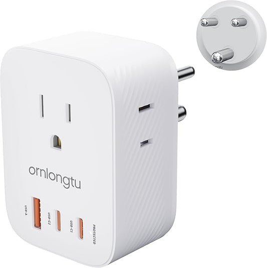 US to India Plug Adapter, ORNLONGTU Type D Travel Adapter with 3 Outlets 3 USB(2 USB-C 20W), India Power Adaptor for USA to India Bangladesh Maldives Pakistan Nepal Kuwait Sudan Sri Lanka Bhutan Yemen