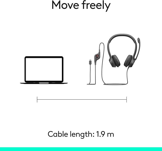 Logitech H391 Wired Headset for PC/Laptop, Stereo Headphones with Noise Canceling Microphone, USB-C, in-Line Controls, Works with Chromebook - Graphite