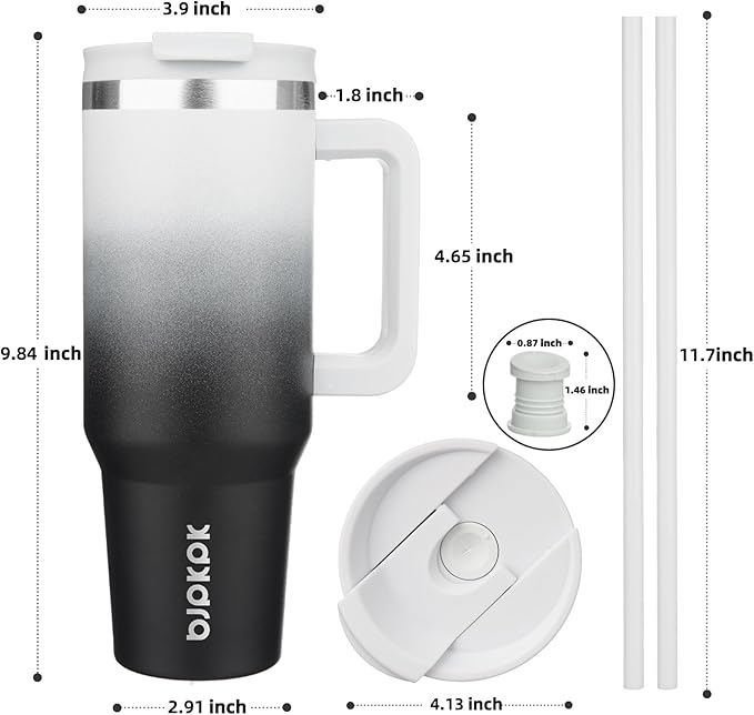 BJPKPK Insulated Tumblers With Handle And Straw 40 oz Stainless Steel Tumbler Cups With Lid,Day And Night