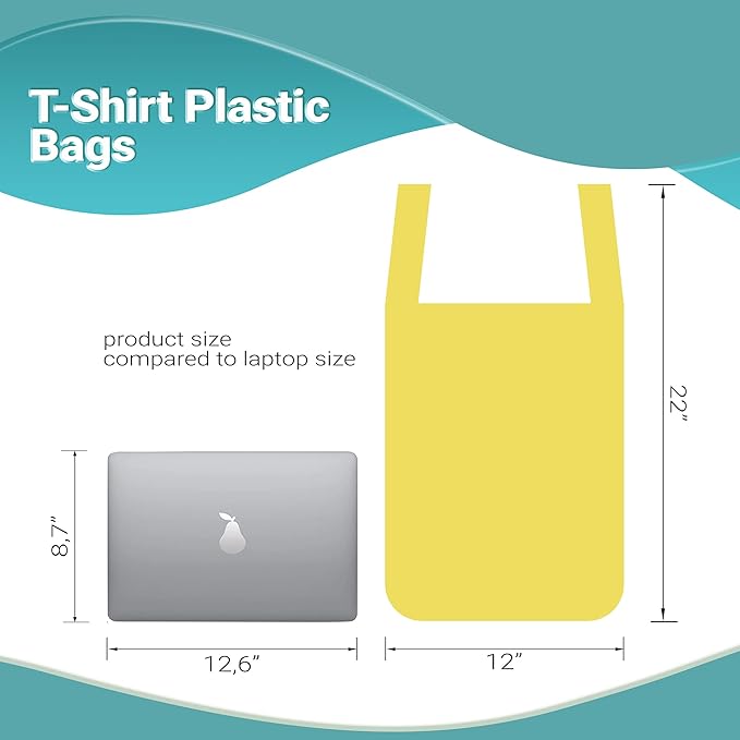 Yellow T-Shirt Bags, 12 x 6 x 22 Inches. Pack of 700 Plastic Merchandise Bags, 18 Micron. Unprinted Grocery Bags with Handles. High Density Polyethylene Shopping Bags for Small Business