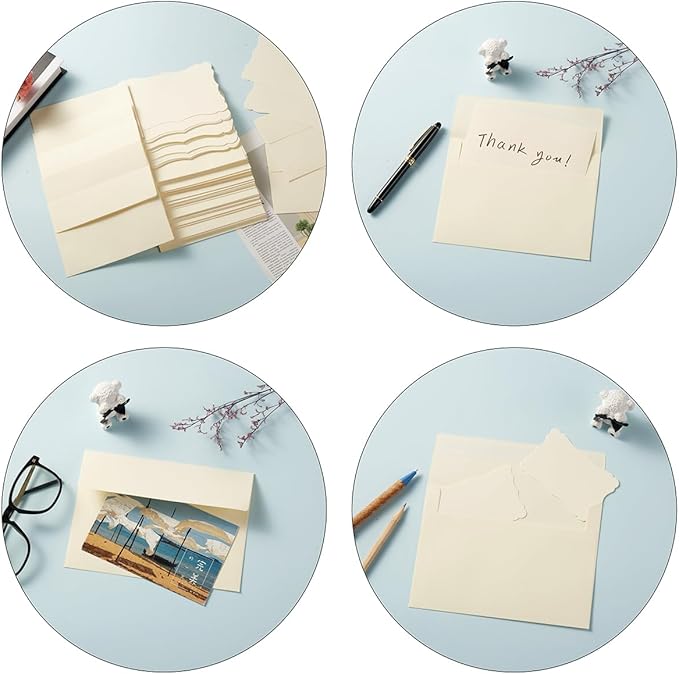 100 Pack A7 Envelopes with Colorful Blank 5 x 7 Cards Self-Adhesive Business Envelopes Invitations Cards Envelopes (Cream, A7)