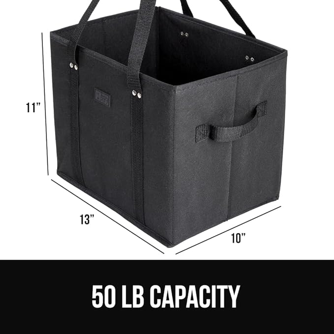 GORILLA GRIP Heavy Duty Foldable Reusable Grocery Bags, 3 Pack, Tear Resistant Box Shape Shopping Tote with Reinforced Handles, Grip Feet, Easily Carry and Transport Groceries, 13x10x11, Black