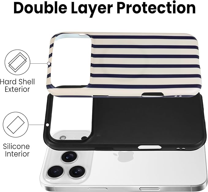 SOKAD Magnetic Vertical Stripes Phone Case for iPhone 17 Pro, Cute Navy Blue Striped Line Pattern Compatible with Magsafe Matte Protective Case Cover with Screen Protector for Girls Women