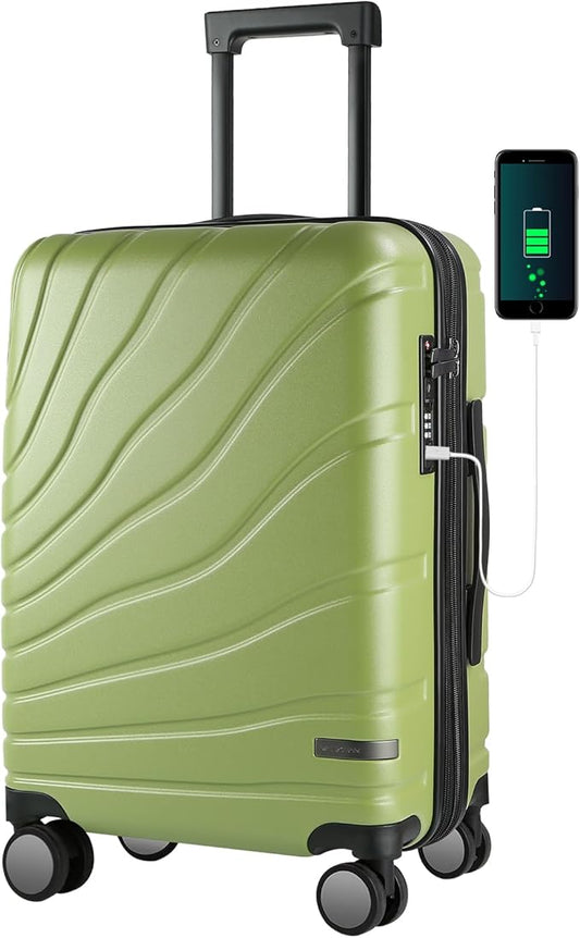 VANKEAN Carry On Luggage with Spinner Wheels & TSA Lock, Expandable Fashionable Hard Shell Suitcase airline approved，20 Inch Carry-On，Green