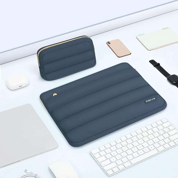 MOSISO 15-15.6 inch Laptop Case, 16 inch Puffy Laptop Sleeve Compatible with MacBook Pro 16, HP Dell ASUS Acer Toshiba Lenovo Notebook Computer, Polyester Horizontal Bag with Small Case, Haze Blue