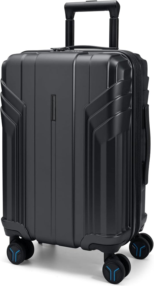 BAGSMART Expandable Carry On Luggage 22x14x9 Airline Approved, 1OO% PC Lightweight Hard Shell Suitcase, 20 Inch Travel Luggage with Spinner Wheels, Waterproof Rolling Suitcase, Black