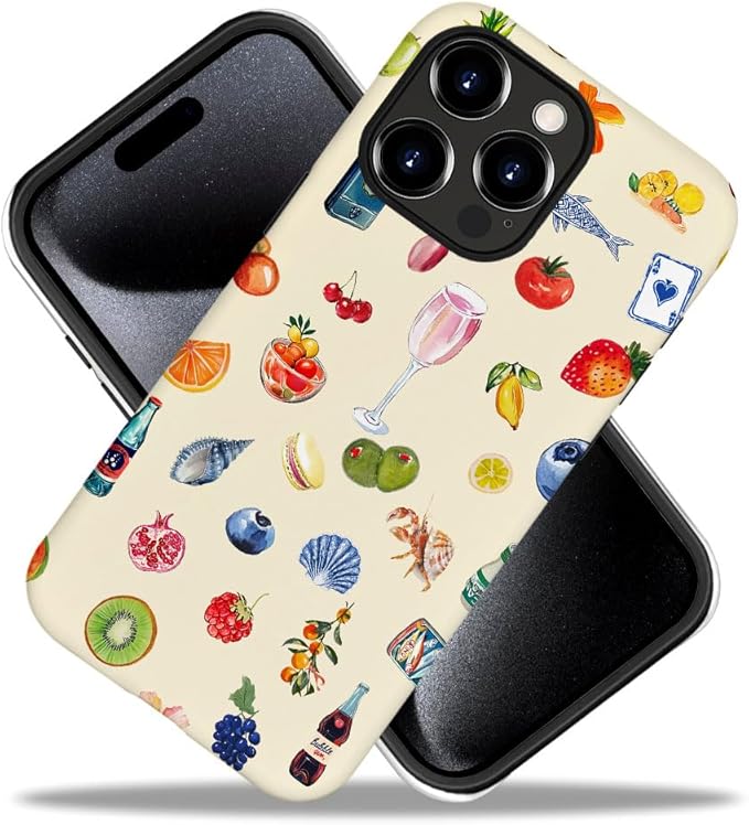 DAIZAG Case Compatible with iPhone 15 Pro,Fit Shockproof Cover for Women Girls,Fruit Flower Seashell Aesthetic