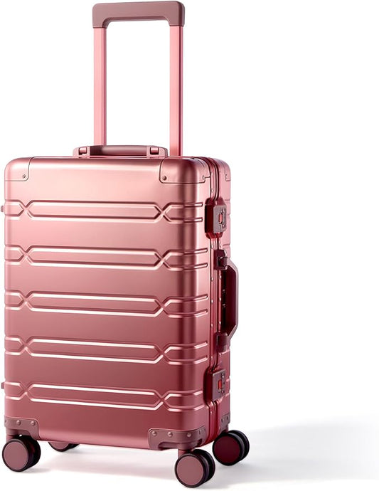 All Aluminum Carry On Luggage 22x14x9 Airline Approved，Zipperless Luggage Premium Aluminum Suitcase Luggage, Hard Shell Carry On Luggage with Spinner Wheels (rose gold, 20inch)