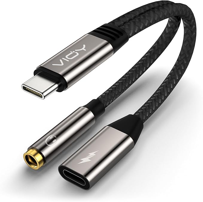 VIOY USB C to 3.5mm Headphone and Charger Adapter-2 in 1 Type C to Aux and Charger Splitter with PD 60W Fast Charging and Data Transfer for iPhone 16/15 Pro,iPad Pro,Samsung Galaxy S22 S21 S20,Pixel