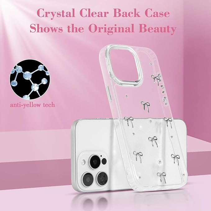 EYZUTAK Case for iPhone 13 Pro Max, Bling Glitter 3D Bowknot Phone Case Cute Sparkly Crystal Clear Bow Aesthetic Design Case Slim Soft Durable TPU Transparent Protective Cover for Women Girls - Bow