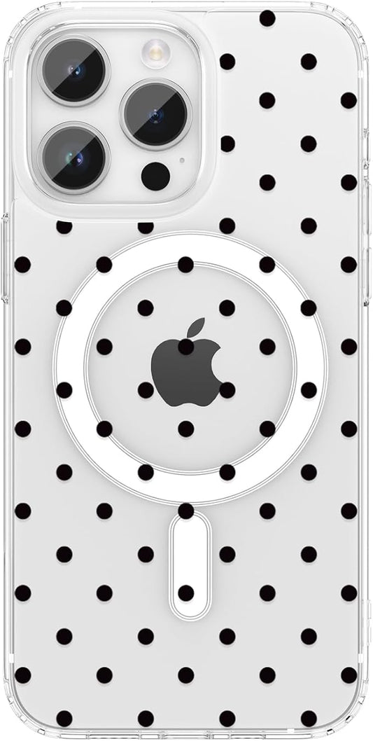 ZTOFERA Magnetic for iPhone 14 Pro Max Case,Cute Polka Dot Phone Case Aesthetic Striped Clear Trendy Slim Soft Shockproof Protective Phone Cover for Women Girls, Black Dot
