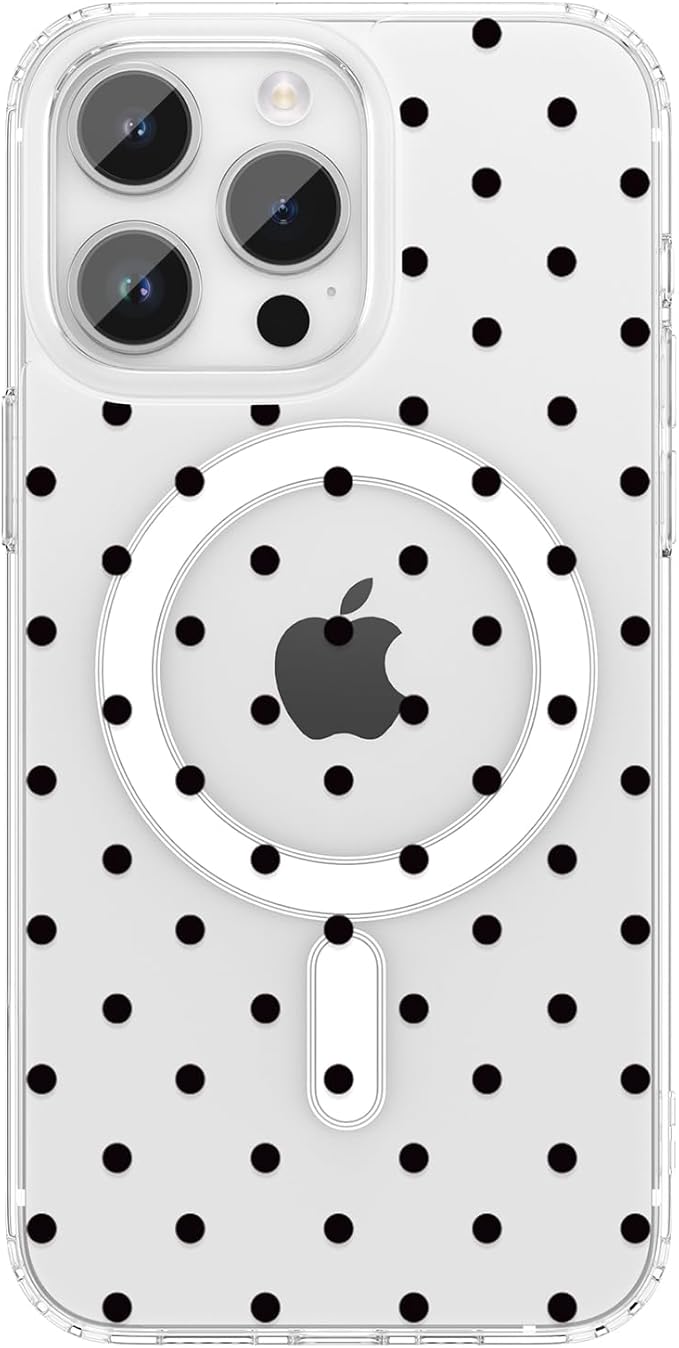 ZTOFERA Magnetic for iPhone 13 Pro Case,Cute Polka Dot Phone Case Aesthetic Striped Clear Trendy Slim Soft Shockproof Protective Phone Cover for Women Girls, Black Dot