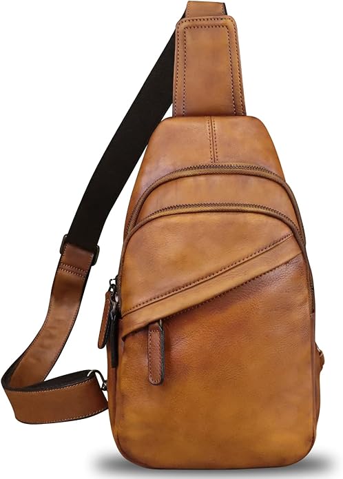 Genuine Leather Silng Bag for Men and Women Vintage Leather Sling Backpack Fashion Shoulder Crossbody Bag Chest Purse