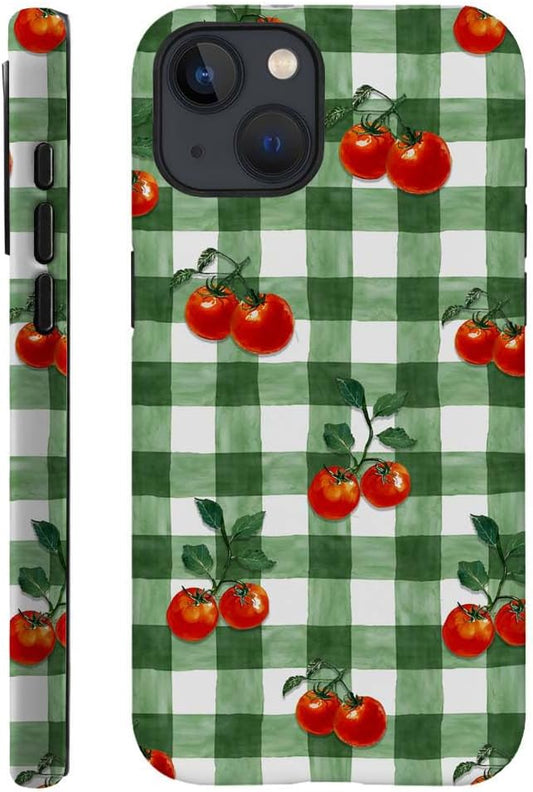 DAIZAG Case Compatible with for iPhone 13,Green Red Checkerboard Tomatoes Watercolor Phone Case for iPhone 13 for Girl Women Boy Men