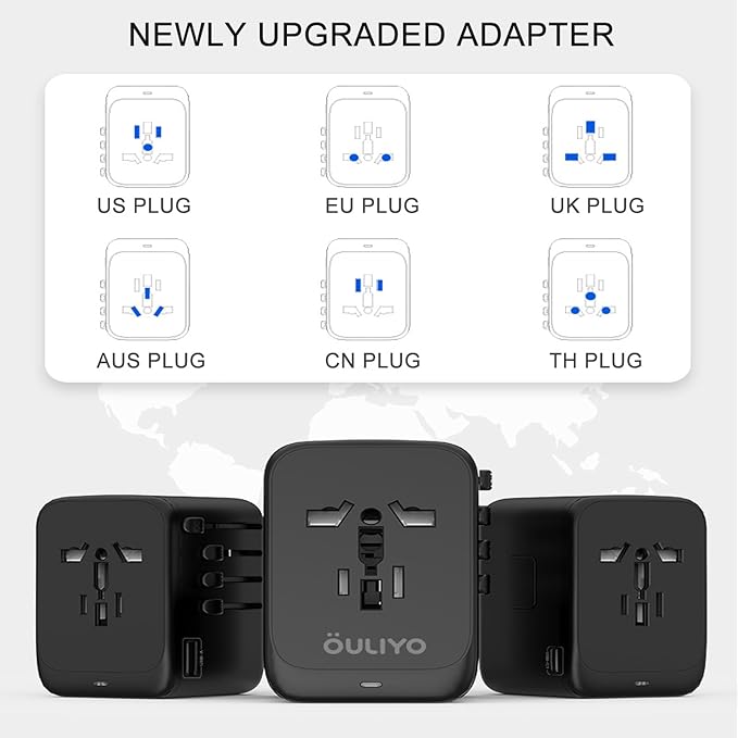 Universal Travel Adapter, HICITY All in One European GaN Travel Plug Adapter, PD 65W Quick Charging, 3 Type C & 1 USB International Travel Adapter, Worldwide AC Outlet for USA/EU/UK/AUS (Type C/G/A/I)