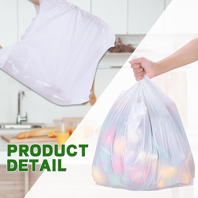 Kisston 400 Count Jumbo Size Plastic T Shirt Bags with Handles, 35 Mic, XX Large Plain Plastic T Shirt Grocery Bags, Thick and Heavy Duty (White,28" x 17")