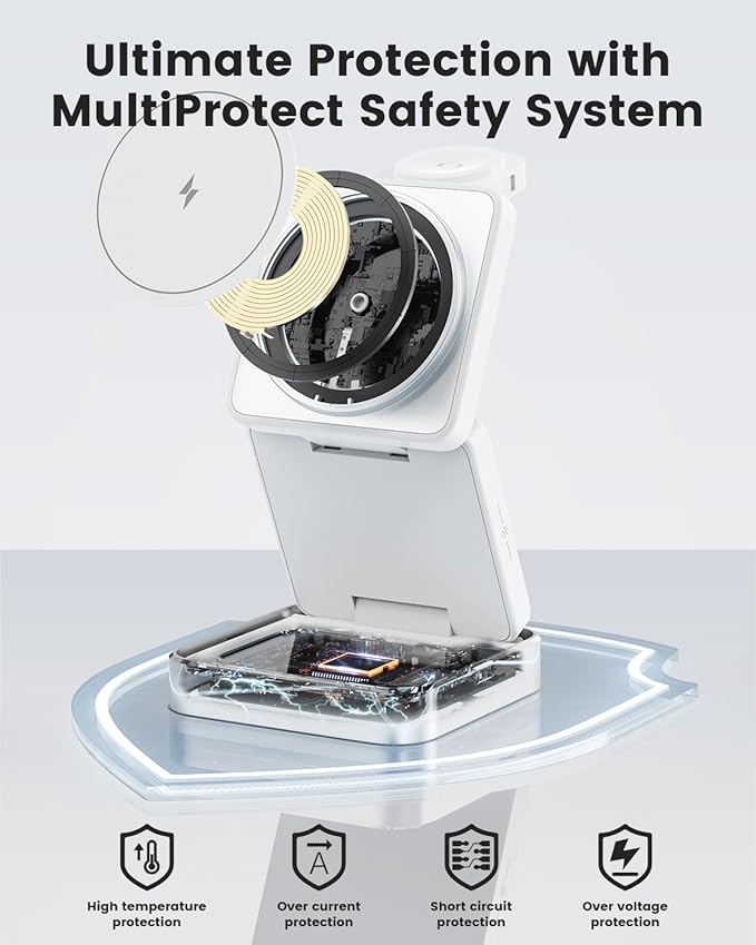 3-in-1 Wireless Charger for iPhone,15W Fast Wireless Charging Station Compatible with Mag-Safe Charger,Magnetic Foldable Travel Charger Stand Nightstand for iPhone 16/15/14/13/12,Apple Watch&AirPods