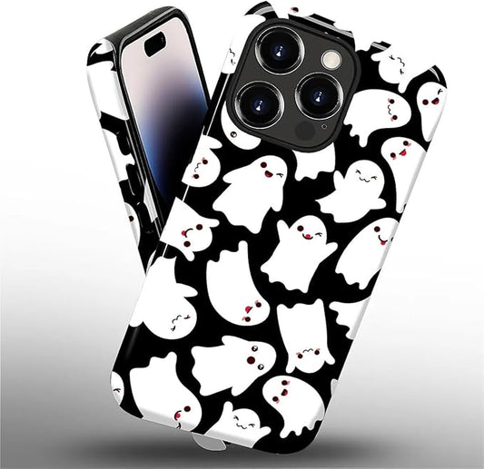 Case for iPhone 14 Pro Case,Halloween Ghosts Bats Design - Hybrid Dual Protection Silicone + Hard PC Shockproof Full Body Cover Slim Anti-Scratch Protective Case for Men Women