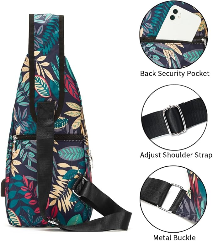 Seoky Rop Men Women Sling Backpack Anti Theft Crossbody Shoulder Chest Bag with USB Charging Port