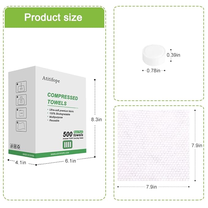 Compressed Towel Camping Hiking Travel Reusable Clean Towels Coin Tissues Bulk Pack 500Count