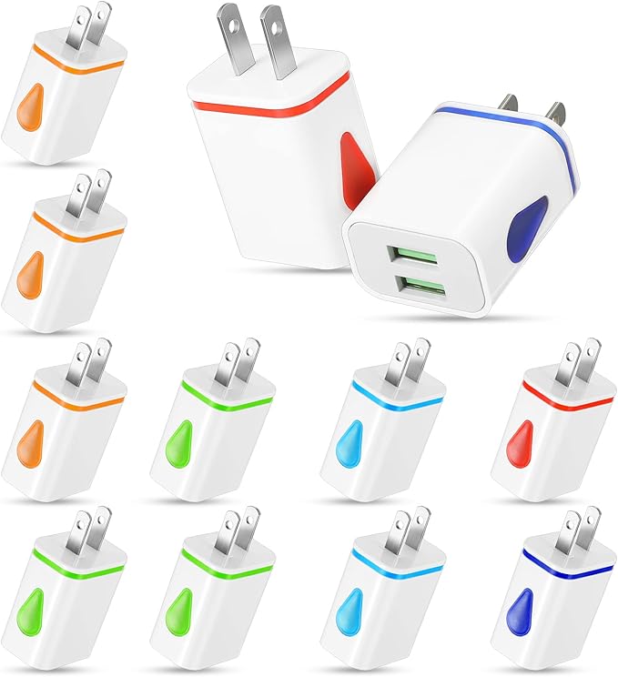 Xuhal 12 Pcs USB Charger Block Bulk Charger Adapter Cube 2.1a Fast USB Plugs for Wall Outlet Travel Adapter Most Smartphones and Tablets, Colorful
